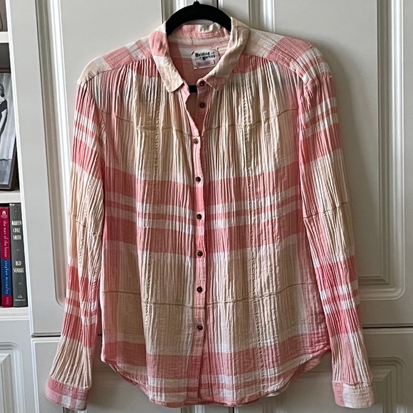 Holding Horses Anthropologie Textured Pink Plaid Blouse - Picture 1 of 4